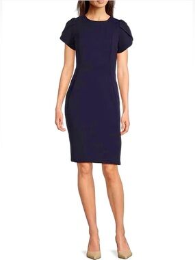 Calvin Klein Navy Blue Tulip Sleeve Sheath Dress